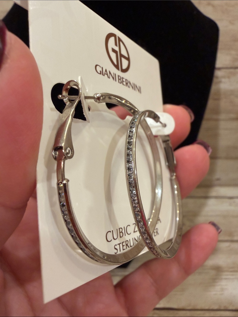 Giani Bernini Sterling-Color Hoop Earrings with Pavé Cubic Zirconia NEW